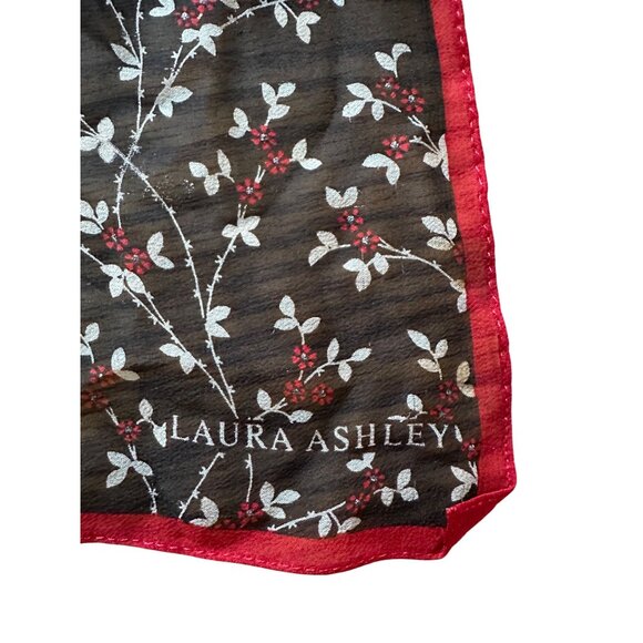 Laura Ashley 100% Silk Floral Print Scarf With Red Trim 22" X 22" - Picture 2 of 7